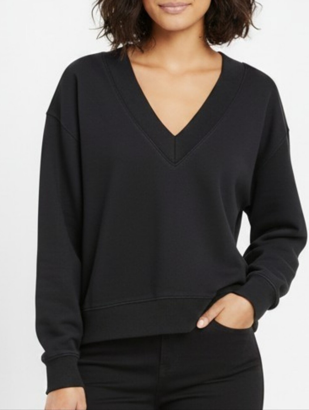 SKIMS Boyfriend Fleece V-Neck Pullover Top Washed Onyx XXSmall NWT
